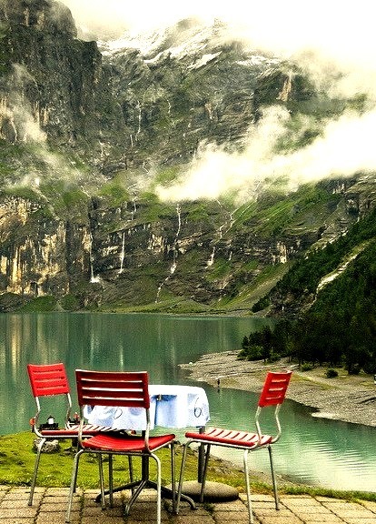by Feffef on Flickr.Gorgeous place to dine at Oeschinensee in the Bernese Oberland, Switzerland.