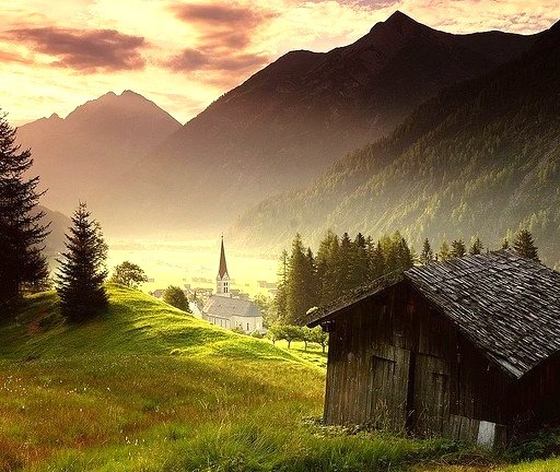 Misty mountain village in Tyrol, Austria
