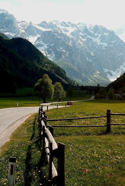 Scenic road in Logarska Dolina Valley, Julian Alps, Slovenia