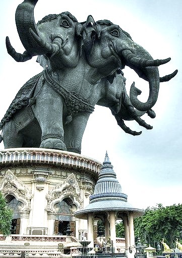 Giant elephants at the entrance to Erawan Museum in Bangkok, Thailand . This one is for wind-inthe-trees :)
