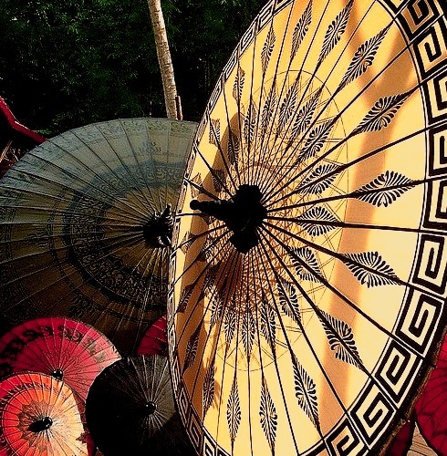 Colourful handmade parasols made in Pathein City, Myanmar