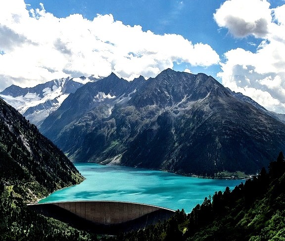 Schlegeis Reservoir in Zillertaler Alps, Austria
