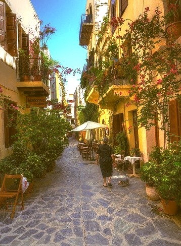 Picturesque alleyways of Chania on Crete Island, Greece