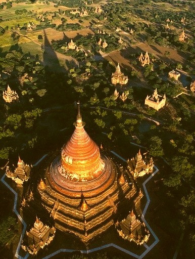 Temples of Bagan from a hot-air balloon, Myanmar